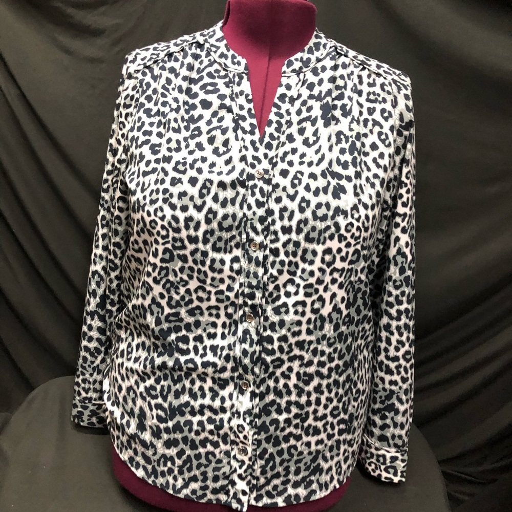 Jones NY Navy and Grey Leopard Print Top.  Sz 14.